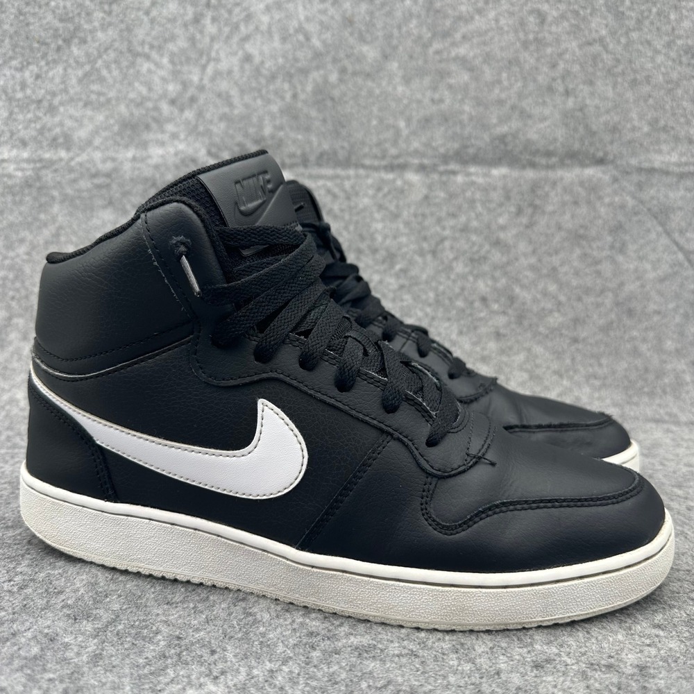 Nike Ebernon Mid Shoes Mens 9.5 Black White Leather Basketball Sneakers Hi Top